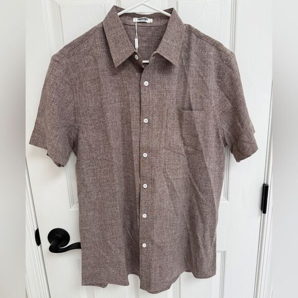 Coofandy NWT Linen Blend Brown Casual Button Down Shirt Men’s Size M - Picture 1 of 6